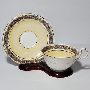Aynsley Teacup and Saucer Yellow Unique Border Vintage